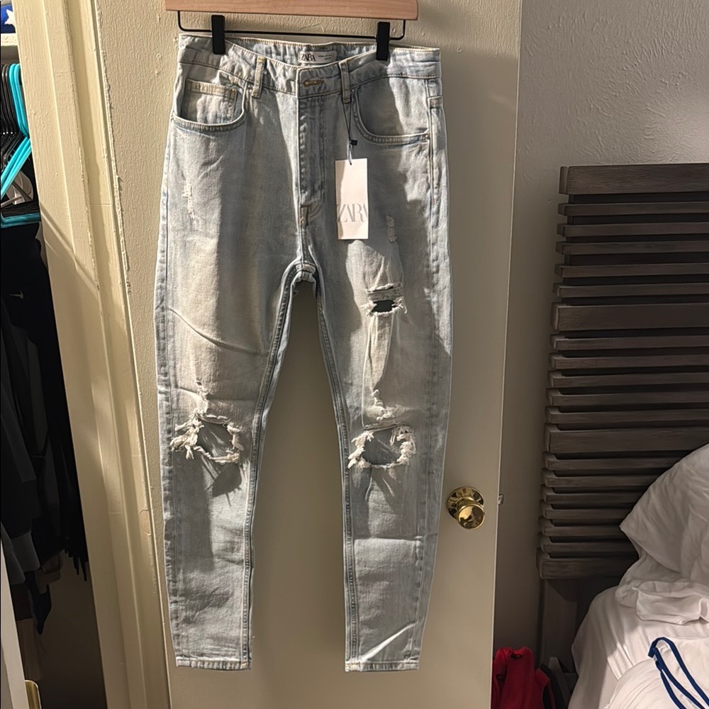 Zara Light Blue Distressed Skinny Jeans